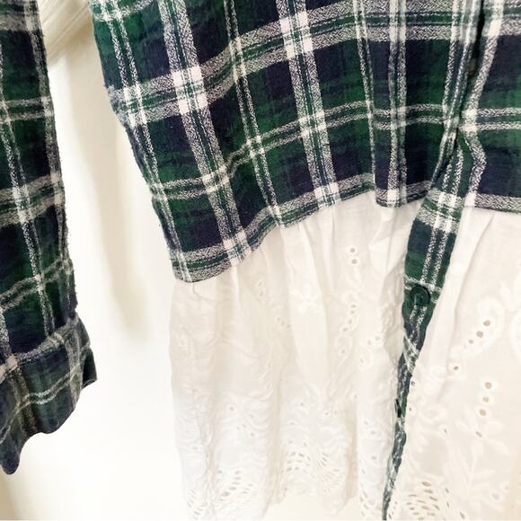 Altar'd State Oversized Flannel Crochet Button Down Plaid Cotton Top Size Medium - Picture 4 of 7